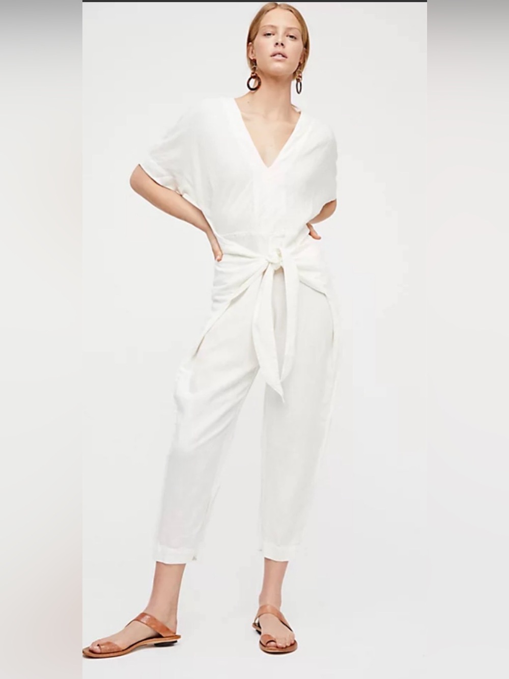 Free People Shining Sun One-Piece Linen Blend Jumpsuit,Size-Small,Color-Ivory